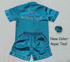 "For Adult PJ Sets Please use the below link to purchase: https://handmadebyraghav.etsy.com/listing/1515883671 Please Tell me your color for Pyjama sets, Text me I can make any color of your choice. Supersoft Satin Pyjama Sets, with stripes. Customized  And Personalized Satin pyjamas, Bridesmaid pajamas, Plus sizes pajamas, Bachelorette pjs, Bridal pj set, Sleepover, Slumber party pajamas, Bridal Party Pyjama sets,  Our best selling women's/Kids personalised silky pyjama has a relaxed fit focusing on comfort and elegance featuring. Get all the girls together to celebrate your wedding morning, bridal shower, hen party or sleep over with these personailsed customized satin women's pjs: the perfect gift. Super Comfy, Chic, Must have for your bridal party or just daily wear! ------------------ Fitted Short Sleeve Bedtime Sets, Fitted Matching Set For Bedtime, Fitted Short Sleeve Sets For Bedtime, Fitted Matching Set For Sleepover, Festive Blue Short Sleeve Sets, Playful Blue Sleepwear For Sleepovers, Blue Crew Neck Pajama Set For Pajama Party, Short-sleeved T-shirt For Pajama Party With Letter Print, Cheap Button-up Sleepwear For Pajama Party