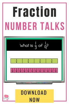 a computer screen with the words fraction number talks on it and an image of a calculator