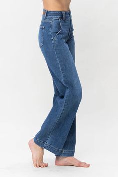 These high-rise jeans feature a button fly and wide-leg silhouette, creating a trendy and comfortable fit. The double button adds a touch of edginess to the overall look. With their high waist and fashionable details, these jeans are a stylish addition to any wardrobe. Fabric & Care: 93% Cotton, 6% Polyester, 1% Spandex Machine Wash Separately In Cold Water Sizing & Fit: Model wearing a size 1 Height: 5'8 / Waist: 25" / Hips: 35.5" Rise: 10.75", Inseam: 32" Romper And Jacket, Loose Pants, Kids Sale, High Rise Jeans, Hat Hairstyles, Christmas List, Wide Leg Jeans, Outerwear Jackets, Fabric Care