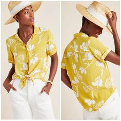 Anthropologie Faithfull Toulin Blouse New With Tags Retail $109 Size 10 Xl Perfect For Warm, Sunny Days Or A Tropical Vacation, This Breezy Buttondown Is Designed In Collaboration With Anthropologie. About Faithfull Designed With The Modern Traveler In Mind, Faithfull Pieces Are Feminine, Flattering, And Versatile Enough For Wanderlust-Fueled Adventuring. Rayon Cuffed Sleeves Notched Collar Button Front Hand Wash Imported Collared Yellow Floral Print Tops, Yellow Collared Top With Floral Print, Yellow Floral Print Collared Blouse, Collared Yellow Blouse With Floral Print, Yellow Collared Blouse With Floral Print, Yellow Short Sleeve Blouse For Vacation, Yellow Floral Print Top For Daywear, Vacation Short Sleeve Top With Lemon Print, Chic Yellow Collared Top