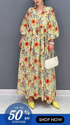 Up To 75% Off Today! Get ready to start 2023 with some new cute outfits! Oversized Floral Print Maxi Dress, Oversized Loose Maxi Dress For Spring, Oversized Floral Print Maxi Dress For Spring, Oversized Long Sleeve Floral Maxi Dress, Oversized Long Sleeve Maxi Dress With Floral Print, Oversized Multicolor Casual Maxi Dress, Oversized V-neck Floral Print Dress, Oversized Yellow Maxi Dress, Casual Billowy Floral Print Maxi Dress