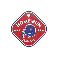 a red and blue sticker with the words home run team svt on it