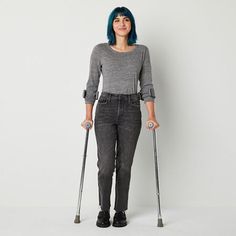 These a.n.a women's straight-leg jeans are designed with adaptive details to meet your needs. They are made from a soft, stretch-cotton with a high-rise waist and feature hook-and-loop fasteners and a hidden access opening for easy on-and-off. They also have classic 5-pocket tailoring and raw leg hems for an edgy finish - style yours with a tee and sneakers.Features: Stretch Fabric, Cuffed, AdaptiveClosure Type: Hook & Loop Tape, Faux ButtonPockets: 1 Front Coin Pocket, 2 Front Slip Pockets, 2 Back Slip PocketsRise: High RiseFiber Content: 98% Cotton, 2% ElastaneFabric Description: DenimInseam: 27 InCare: Machine WashAdaptive Features: Hook + Loop Fly, Hook + Loop FastenersJean Style: Straight Leg Jeans, Cropped JeansCountry of Origin: Imported Cheap Cotton Jeans With Snap Buttons, Cheap Stretch Jeans With Five Pockets, Jean Color, Jeans Cropped, Hook And Loop Tape, Fabric Cuff, Jeans Straight Leg, Stretch Jeans, Jeans Straight