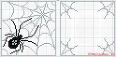 a cross stitch pattern with a black and white spider on it's back side