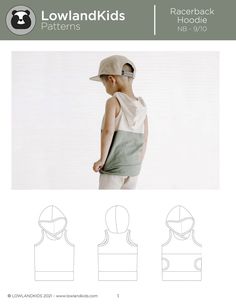 the back and side view of a child's tank top sewing pattern, with instructions for