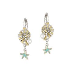 Free shipping on all orders over $150. Made with rhodium and gold. Guaranteed for life. Caraíba Collection Nautilus & Starfish French Wire Earrings by John Medeiros Jewelry Collections. Let the ocean vibe of the Caribbean shine through your style. Caraíba highlights nautilus, starfish and seashell elements. 1-3/4"L x 1/2"W Coastal Earrings, Ocean Theme Jewelry, Ocean Images, French Wire Earrings, Ocean Jewelry, Ocean Vibes, Jewelry Care Instructions, Holiday Earring, French Wire