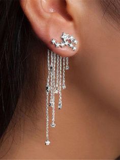 DETAILS Tassels design Shining star Alloy Rhinestones Star Earring, Silver Star Earrings, Falling Star, Long Tassel Earrings, Shining Star, Women's Jewelry And Accessories, Long Pendant, Metal Earrings, Rhinestone Earrings