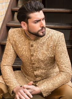 Gold Sherwani, Embroidered Sherwani