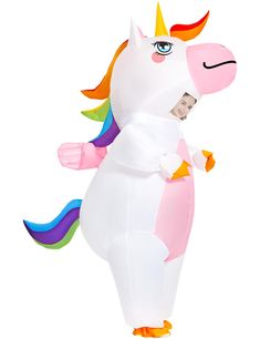 an inflatable unicorn is shown with a child's face on its back