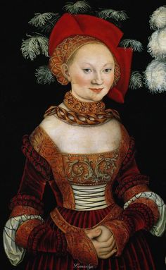 a painting of a woman in red and white dress with furs on her head