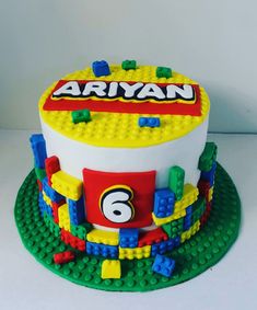 a birthday cake made to look like a lego set