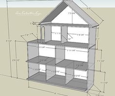 a drawing of a doll house with measurements