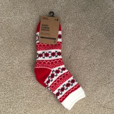 Red And White Cabin Socks. Perfect For Christmas Time. Never Worn Still Packaged. Extremely Soft And Comfortable. Aloe Infused To Make Feet Soft. Red And White In Color Warm Red Casual Socks, Cozy Red Socks For Winter, Cozy Red Winter Socks, Comfortable Warm Red Socks, Casual Red Christmas Socks, Womens Hunting Clothes, White Cabin, Cabin Socks, Brown Gloves