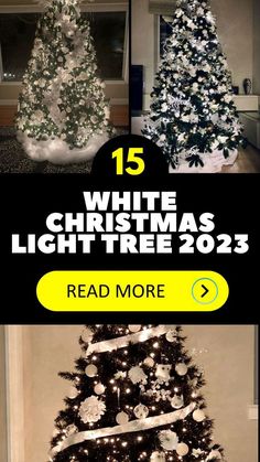 the christmas tree has been decorated with white lights and snowflakes on it's branches