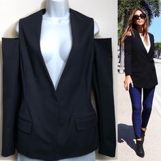 Drew Cold Shoulder Blazer Jacket New With Tags! Size Medium Color Navy Made In The Usa Rare Drew Blazer Jacket, Hard To Find Because Of Limited Production! Tailored Long Sleeve Outerwear For Night Out, Crushed Velvet Blazer, Pink Tweed Jacket, Off White Blazer, Satin Blazer, Cardigan Sweater Jacket, Cotton Blazer, Knit Blazer, Striped Blazer