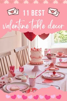 valentine's day table decor with pink hearts