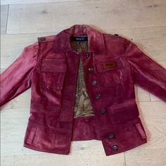 In Great Condition It’s A Burgundy/Red Color Gucci Fitted Outerwear For Fall, Fitted Gucci Outerwear For Fall, Gucci Red Winter Outerwear, Red Gucci Winter Outerwear, Luxury Gucci Blazer For Spring, Red Gucci Outerwear For Fall, Designer Gucci Fall Blazer, Gucci Long Sleeve Blazer For Spring, Gucci Jackets