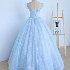 Sweet 16 Party Dress, Dress Pro, Prom Dress Evening, Lace Ball Gowns, Blue Party Dress, Lace Caps, Gown Prom, Dresses 2020, Ball Gowns Prom