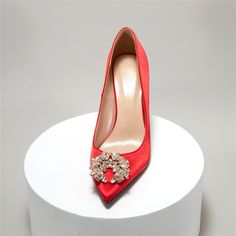 Shop Red Satin Crystals Buckle Pointy Toe Stiletto Ladies Wedding Shoes Pumps color Red for Anniversary, Party, Wedding, Work with worldwide Free shipping & Free return. Glamorous Wedding Shoes For Holiday Season, Elegant Closed Toe Wedding Shoes, Elegant Red Low Heel Court Shoes, Red Round Toe Court Shoes For Wedding, Elegant Wedding Shoes With Round Toe For Holiday, Red 4-inch Heels For Wedding, Red Pointed Toe Court Shoes For Wedding, Elegant Red Low Heel Wedding Shoes, Red Wedding Shoes With 4-inch Heel