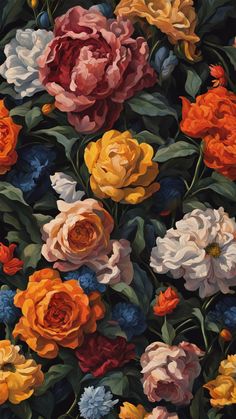 a painting of many different colored flowers