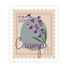 a stamp with lavenders on it and the words usa 1010 camp written in purple