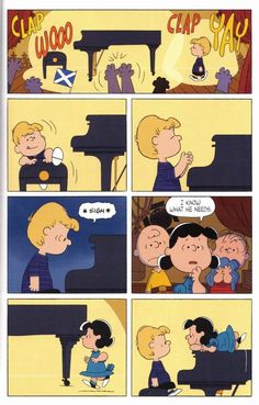 a comic strip with peanuts playing the piano