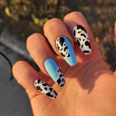 Cow Nails, Edgy Nails, Easy Nails, Nail Swag, Acrylic Nails Coffin Short, Nailed It