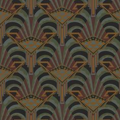 an art deco wallpaper design in brown, green and blue