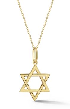 Show your faith with this elegant Star of David pendant necklace crafted in Italy from polished 14-karat yellow gold. 18" length; 3/4" diameter pendant 14k gold Made in Italy Star Of David Pendant, Necklace Craft, How To Make Shoes, Star Of David, Gold Star, Gold Stars, Girls Accessories, Womens Jewelry Necklace, Halloween Shopping