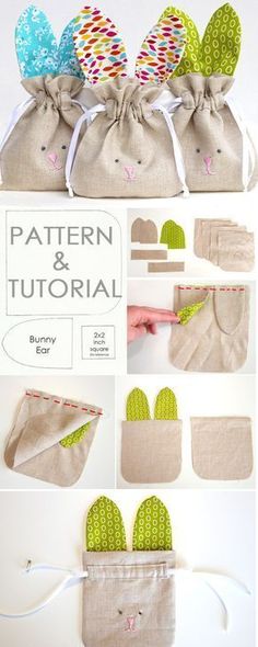 How to Sew simple Drawstring Bunny BagTutorialPattern Sell Easy, Bunny Bags, Sewing Projects Clothes, Easter Crochet Patterns, Pouch Tutorial, Bag Tutorial