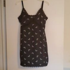 Sweet Little Summery Dress, Stretchy And Black With White Butterflies And Lace Accents Nwt Black Fitted Summer Nightgown, Fitted Black Summer Nightgown, Black Cotton Sleep Dress, Fitted H&m Mini Dress For Daywear, Dusty Blue Dress, Silky Maxi Dress, White Butterflies, Button Front Shirt Dress, Dress H&m