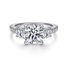 a three stone engagement ring with diamonds on the side