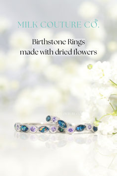 The Blessing & The Heirloom birthstone rings made with dried funeral flowers. The Heirloom also has crushed opal added. Birthstones are amethyst. #breastmilkjewelry #cremationjewelry #memorialjewelry #flowerpreservation #memorial #grief #griefquotes Heirloom Multi-stone Stackable Rings As Gift, Heirloom Multi-stone Stackable Rings For Gift, Heirloom Style Multi-stone Stackable Rings For Gift, Oval Stackable Rings For Anniversary, Oval Stackable Fine Jewelry Rings For Anniversary, Fine Jewelry Oval Stackable Rings For Anniversary, Heirloom Birthstone Ring With Bezel Setting, Timeless Sterling Silver Birthstone Ring With Gemstone, Timeless Sterling Silver Birthstone Ring