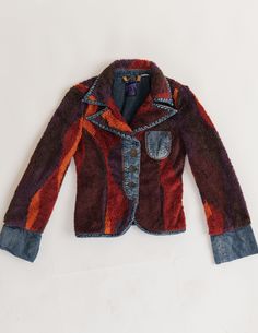 SUPER COOL SLIM FIT DENIM AND COLORFULL FAUX FUR JACKET/BLAZER SIZE XS PIT TO PIT MEASURED 16IN Great condition, keep in mind that it is vintage item and signs of natural wear/age might appear. If you have any questions about item don't hesitate to message us.  When buying from HungerVintage you support small sustainable bussiness.  Thank you! Y2k Blue Outerwear For Fall, Y2k Cotton Outerwear For Fall, Winter Fitted Patchwork Denim Jacket, Fitted Retro Denim Jacket For Fall, Retro Fitted Denim Jacket For Winter, Reworked Long Sleeve Denim Jacket For Winter, Reworked Long Sleeve Denim Jacket For Fall, Long Sleeve Reworked Denim Jacket For Fall, Fall Reworked Long Sleeve Denim Jacket