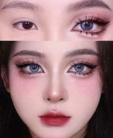 Anime Style Eyes, Makeup Asia, Big Eyes Makeup, Anime Eye Makeup, Realistic Eyes, Pretty Eye Makeup, Anime Makeup, Doll Eye Makeup, Korean Eye Makeup