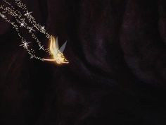 a fairy wand flying through the air with sparkling stars on it's tail and wings