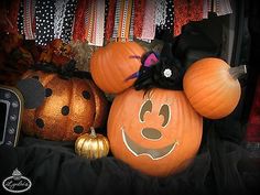 mickey mouse pumpkins and other halloween decorations