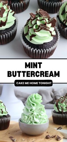 Smooth and creamy mint buttercream frosting for cakes and cupcakes. Chocolate Mint Frosting Recipe, Perfect Frosting For Cupcakes, Cool Cupcake Frosting Designs, Andes Mint Frosting, Frosting Flavor Ideas, Flavored Frosting Recipes, Mint Cupcakes Recipe, Cupcake Flavor Ideas, Flavored Buttercream Frosting