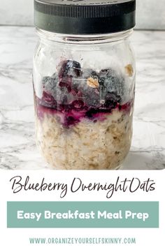 blueberry overnight oatmeal in a jar with text overlay