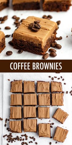 coffee brownies are cut into squares and placed on top of each other