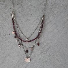 "Handcrafted in sterling silver, this layered sterling chain necklace showcases natural beauty of the garnet gemstone, in a boho style. This listing is for layered necklace set made of garnet and sterling silver. The raw silver necklace are oxidized and polished.  Multistrand necklace for women is perfect jewelry gift for sister or wife. Dress up your necklace on special occasion, or send as a lovely gift.  Each kind of jewellery in my shop is handmade and inspected before leaving my home studio Garnet Drop Earrings, Romantic Necklace, Novel Characters, Necklace Layered, Layered Necklace Set, Garnet Necklace, Garnet Jewelry, Garnet Earrings, Necklace Necklace