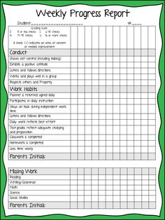 a printable weekly progress report