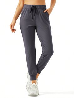 Women's Joggers Pants Pockets Drawstring Running Sweatpants For Women Lounge Workout Jogging Dark Grey    Knitted Fabric Plain Jogger Medium Stretch All Women Activewear, size features are:Bust: ,Length: ,Sleeve Length: Sports Trousers With Drawstring, Stretch Gym Pants With Drawstring, Stretch Sports Pants With Drawstring, Sports Sweatpants With Drawstring, Drawstring Sweatpants For Sports, Stretch Sweatpants With Drawstring For Workout, Stretch Sweatpants With Drawstring In Sportswear Style, Solid Color Activewear With Drawstring Long Pants, Stretch Sweatpants With Drawstring