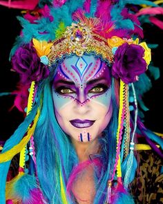 Carnaval Outfit, Flower Costume, Carnival Makeup, Festival Costumes, Pride Outfit, Masks Masquerade, Festival Makeup, Facepaint, Fantasy Makeup