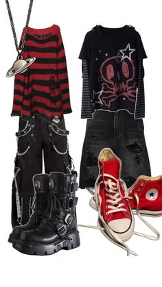 Different Types Of Alternative Styles, Cute Emo Clothes Aesthetic, Classic Grunge Style, Emo Cargo Pants Outfit, Grunge Gothic Outfits, Layered Emo Outfits, Gothic Outfit Ideas Casual, Garage Band Aesthetic Outfits, Color Combos For Clothes For Women