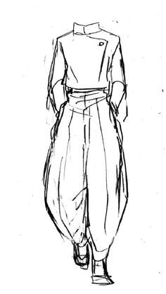 a black and white drawing of a person wearing pants