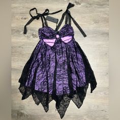 Brand New With Tags Lace Fairy Dress, Fairy Ethereal, Purple Lace, Fairy Dress, Dolls Kill, Purple Black, Doll Dress, Dress Brands, Purple And Black