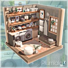 Sims 4 Utility Room, Cottagecore Bedroom Sims 4, Sims 4 Laundry Room No Cc, Rooms Game Ideas, Sims 4 Laundry Room Ideas No Cc, The Sims 4 Laundry Room, Sims4 Laundry Room, Sims 4 Houses Rooms, Sims Laundry Room