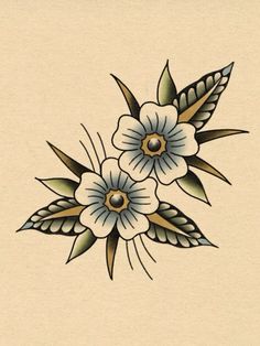 an old school tattoo design with flowers and leaves