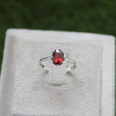 * Material: 925 Sterling Silver * DETAILS ✥ Handmade Ring ✥ - Center Stone: Natural Garnet - Center Stone Size: 6X8 MM - Center Stone Shape: Oval  - Band Color: Silver Shiny ✥ O T H E R ∙ I N F O R M A T I ON ✥ ♦ Your item will be nicely packed to gift in elegant jewelry boxes. ♦ Custom Order We can make custom rings in almost any shape and style. If you want a specific model, please send us a clear picture and we will do our best. ♦ Delivery All Item will be Shipped within 3 to 5 Days after pay Oval Ruby Rings For Gift, Oval Garnet Rings As Gift, Oval Garnet Ring For Gift, Oval Garnet Ruby Ring As Gift, Oval Solitaire Ruby Ring Gift, Oval Ruby Ring Stamped 925 For Gift, Oval Ruby Ring Stamped 925 As Gift, Oval Hallmarked Ruby Ring, Handmade Oval Garnet Rings